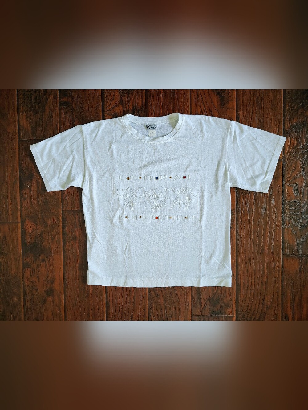 Vintage 80s Kavio Floral Collection bejeweled white T-shirt Size L-Xl